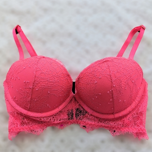 Victoria's secret lace push up bra bright pink 34B - Picture 1 of 5